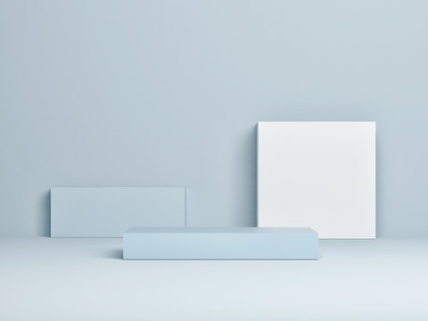 Mock up pedestal for winners, product presentation, blue background, 3d render, 3d illustration
