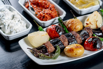 Eggplant kebab stock photo