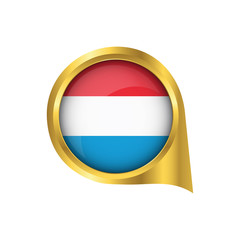 Flag of Luxembourg, location map pin, pointer flag Luxembourg, button gold, Icon country . Vector Illustration EPS10.