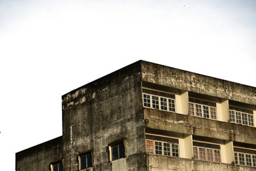 old buildings with Black stain isolated on white background