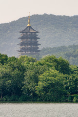 Leifeng Pagoda, Hangzhou, Zhejiang, China - July 4, 2011 : The Leifeng Pagoda taken from the West...