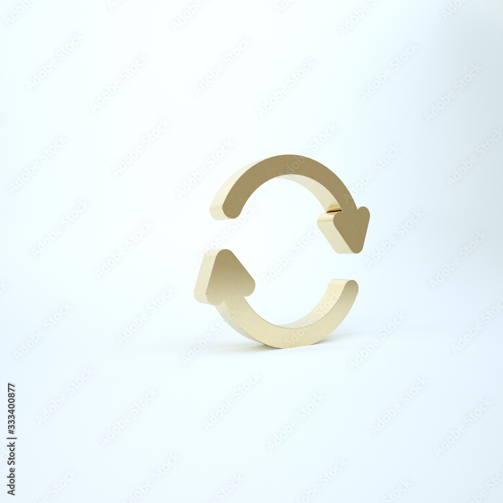 Poster gold refresh icon isolated on white background. reload symbol. rotation arrows in a circle sign. 3d 