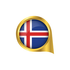 Flag of Iceland, location map pin, pointer flag Iceland, button gold, Icon country . Vector Illustration EPS10.