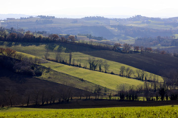Corinaldo (AN), Italy - January 1, 2019: The landscape near Corinaldo village, Corinaldo, Ancona,...