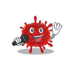 Cute buldecovirus sings a song with a microphone