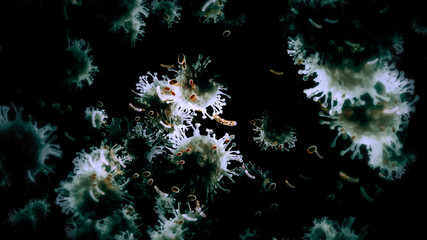 Microscopic view of Coronavirus to White