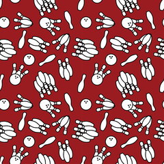 seamless bowling pattern on red background. bowling sports background. simple vector illustration.