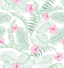 Foto op Plexiglas Trendy vector pattern in tropical style. Seamless botanical print for textile, print, fabric.Summer background. Jungle illustration © Logunova  Elena