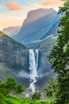 World largest volcanic Caldera , The 68 Metre Changbai Waterfall in Changbaishan National Park, China