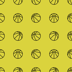 basket ball seamless pattern on yellow background, sports backdrop vector illustration.