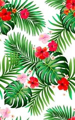 Tuinposter Trendy vectorpatroon in tropische stijl. Naadloze botanische print voor textiel, print, stof. Zomer achtergrond. Jungle illustratie © Logunova  Elena