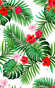 Trendy vector pattern in tropical style. Seamless botanical print for textile, print, fabric.Summer background. Jungle illustration © Logunova Elena