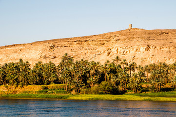 Desert views from the Nile river at sunset, curcero by egypt, africa