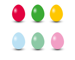 Set of colored Easter eggs on a white background.