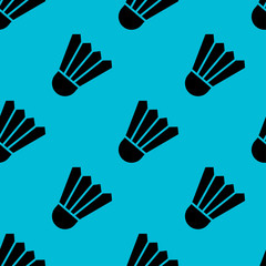 seamless badminton sports shuttlecock vector pattern on turquoise background. birds feather shuttlecock vector illustration.