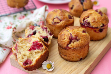 Sweet fruit muffins with cherries and black currants