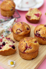 Sweet fruit muffins with cherries and black currants