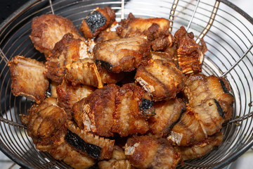 Deep fried yellow stingray, cut into bite-sized pieces