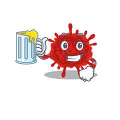 Cheerful buldecovirus mascot design with a glass of beer
