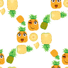 Cute seamless pattern with cartoon emoji fruits