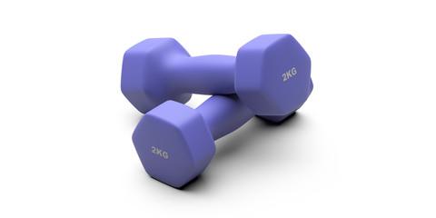 Dumbbells set blue color isolated on white. 3d illustration