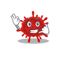 buldecovirus mascot cartoon design showing Call me gesture