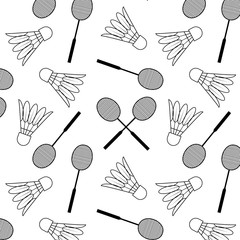 seamless badminton sports with badminton and shuttlecock vector pattern on white background. birds feather shuttlecock vector illustration.