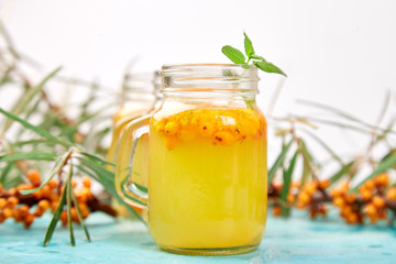 buckthorn tea with ginger and honey, Vitaminic healthy. Immune system booster food