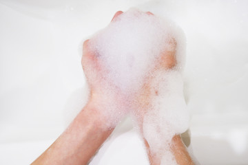 Fototapeta premium Hand washing. Hands in the foam. Hygiene concept. Coronavirus concept. Epidemic protection