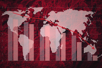 Naklejka premium Composite image of global crisis economy - red toned grunge world map in a data graph and a decline curve