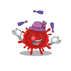 A sweet buldecovirus mascot cartoon style playing Juggling