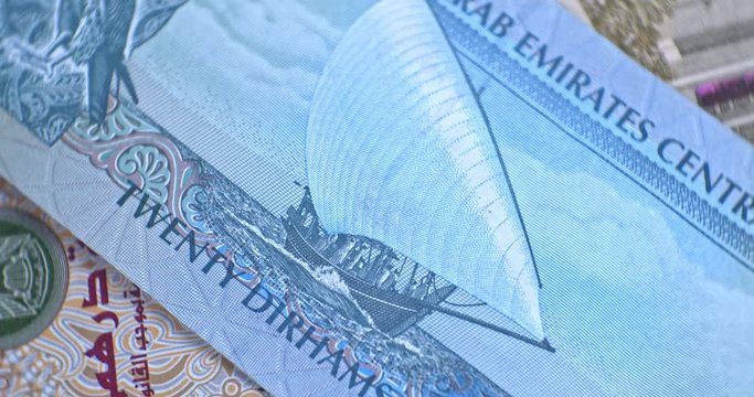 United Arab Emirates 20 dirham banknote, UAE Emirati money closeup