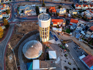 Water tower and reservoir tank in the Neve Aviv neighborhood of Acre Acco in Israel 