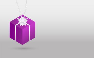 Minimalism style. Purple gift box on a grey background. Vector stock illustration for banner or poster