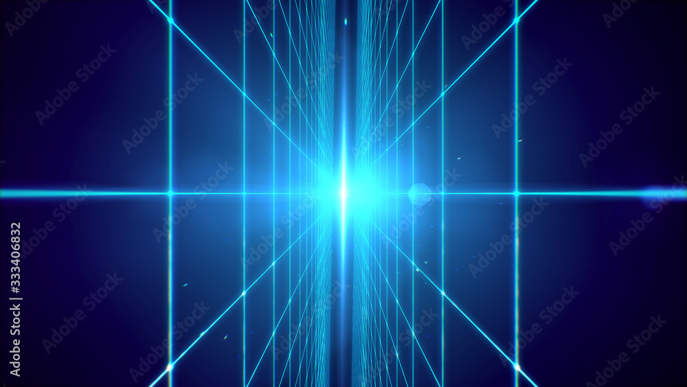 Wall mural Futuristic blue laser grid perspective technology background.