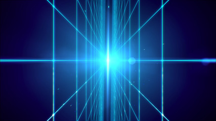 Futuristic blue laser grid perspective technology background. - obrazy, fototapety, plakaty