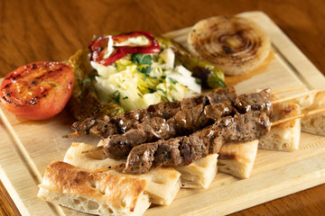 Grilling shish kebab. stock photo