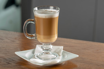 latte on the wood table