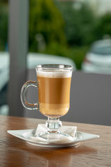 latte on the wood table