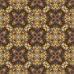 Creative color abstract geometric pattern in brown and yellow, vector seamless, can be used for printing onto fabric, interior, design, textile