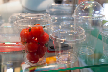 Variety of food packaging in the display case. Industry