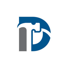 Letter D Hammer Logo Design Renovation and Construction Vector Graphic.