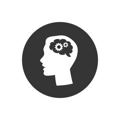 Black silhouette head brain gear, Business man icon, Vector illustration flat style