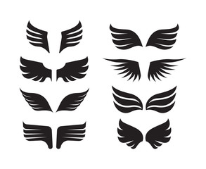 wings collection. aircraft military symbols birds stylized wings vector minimalistic design fly silhouettes of feathers