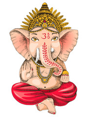 Hand drawn Ganesha Indian god