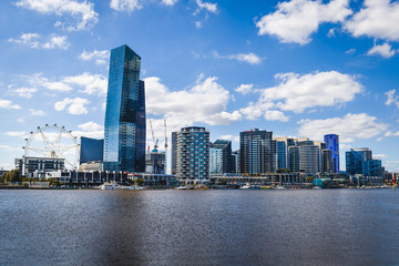 Fototapeta na wymiar Skyline Melbourne CBD Docklands Blue Sky