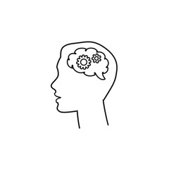 Black silhouette head brain gear, Business man, Vector illustration line icon