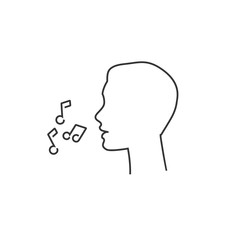 Black silhouette head man and note as singingline line icon. Vector