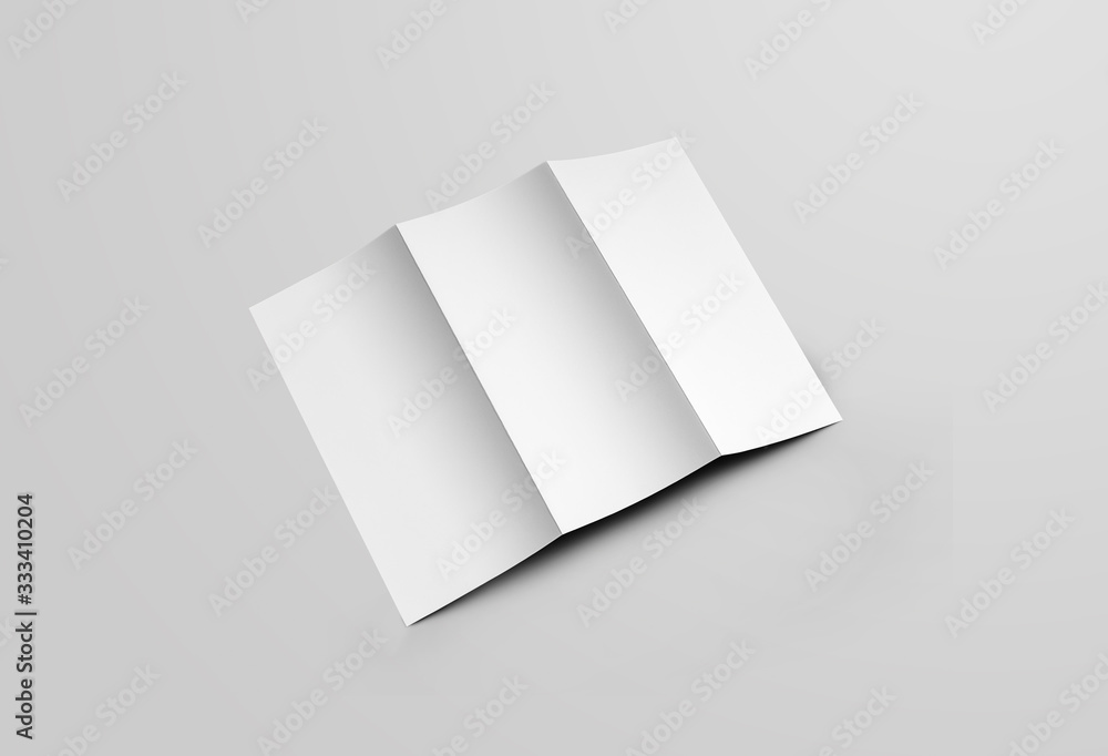 Poster mockup of white paper trifold, back view, standard size open leaflet for presentation design.