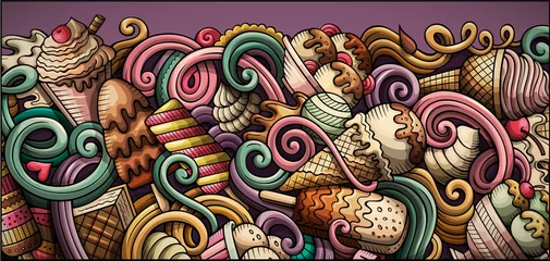  Ice cream hand drawn doodle banner. Cartoon detailed flyer. © balabolka
